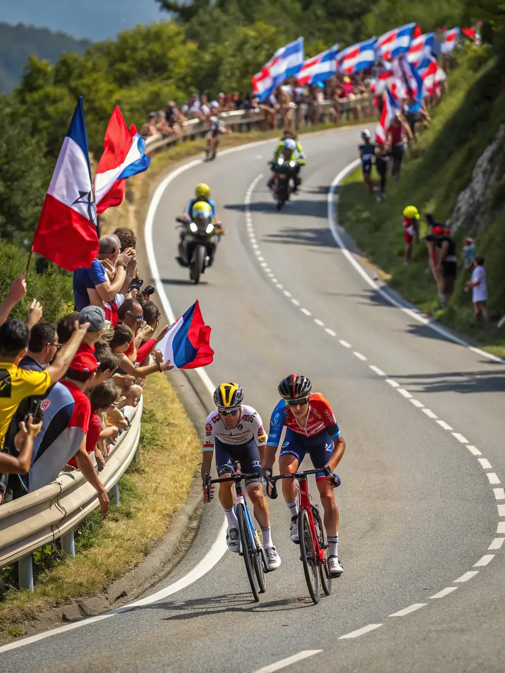 Participants at a cycling event, showcasing the competitive and festive atmosphere, with banners and sponsor logos visible.